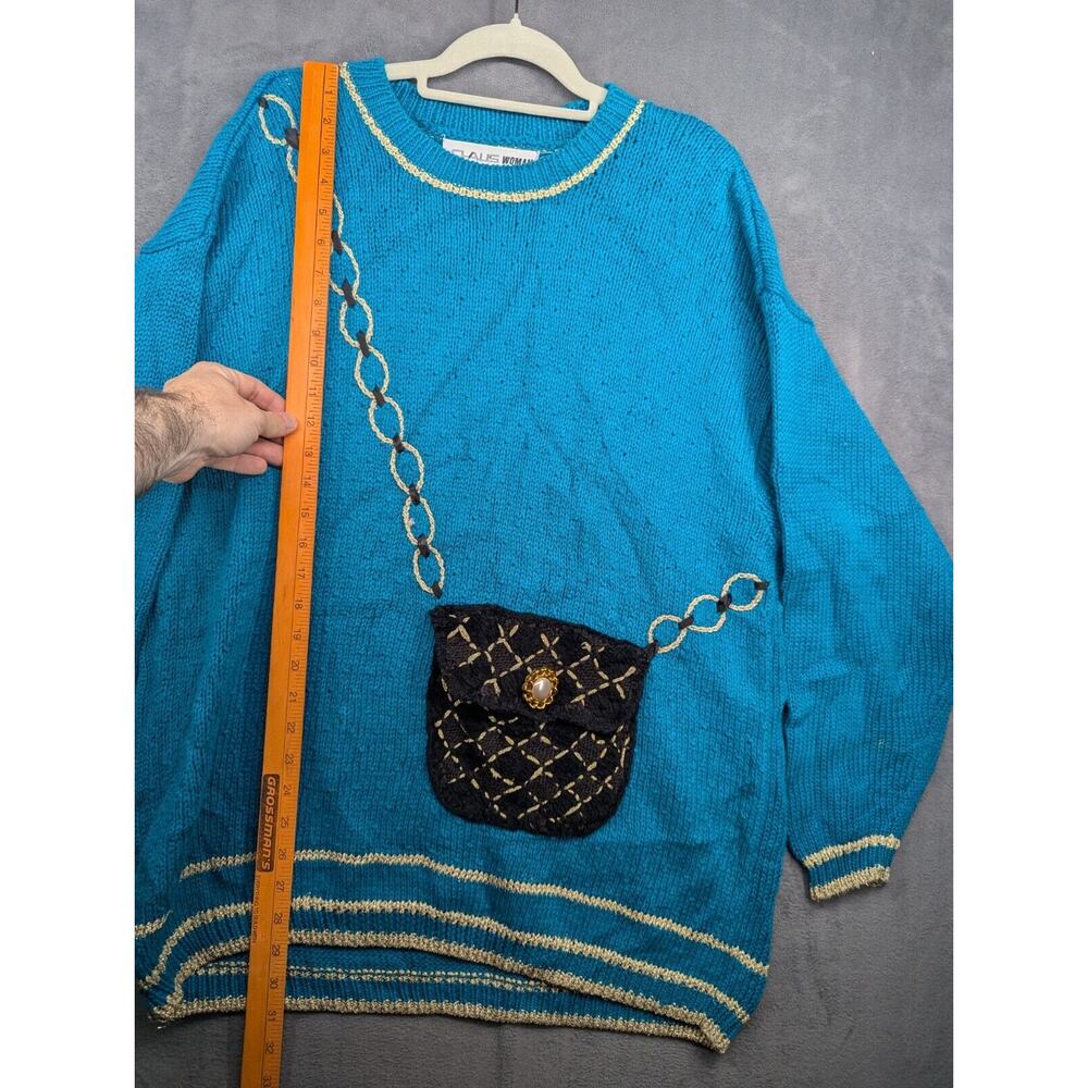 Vintage Chaus Sweater Women’s size 2X Blue Knit Purse Pocket Long Sleeve - Picture 6 of 12
